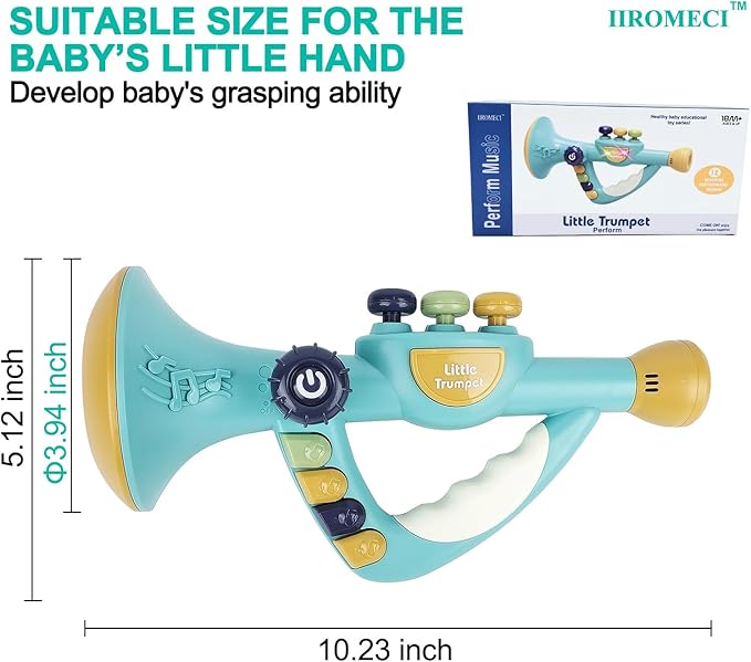 Musical Instruments Toys for Kids, Toddlers Little Trumpet and Baby Educational Toy for Girls & Boys Ages 1-3 (Blue)