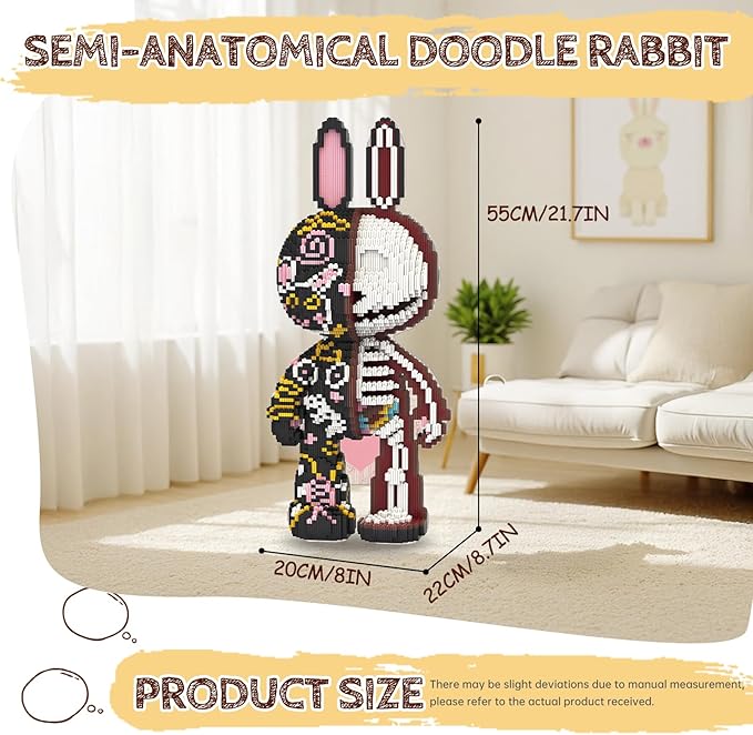 Animal Graffiti Skeleton Rabbit Micro Mini Building Blocks Sets Large Cute Animal Mechanical Rabbit Building Kits Model Toys for Adults Kids Teens 7300 PCS