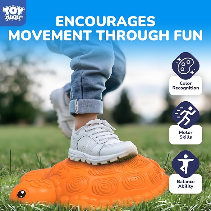 TOY Life 10 Pcs Turtle Balance Stepping Stone for Kids, Indoor Outside Toys for Kids Ages 4-8, Toddler Outdoor Toys, Stepping Stones Game, with Cards and Spinner