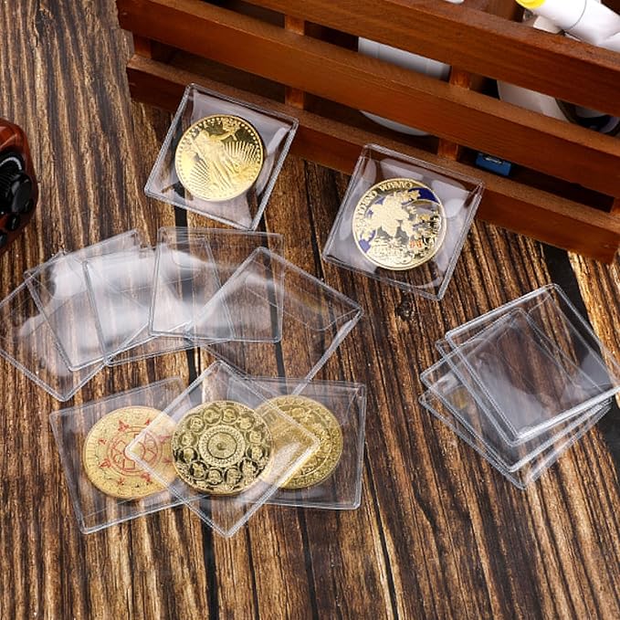 50 Pcs Plastic Coin Sleeves, 2.1 x 2.1 Inch Individual Coin Protector for Collectors