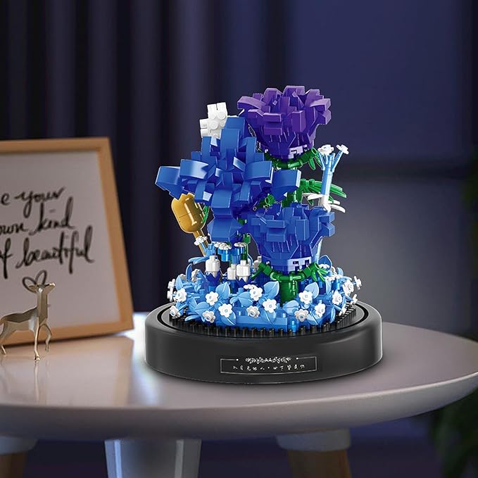 QLT QIAOLETONG Flower Bouquet Building Set, 630 PCS Blue Rose Mini Building Blocks Kit for Adults, Flowers Botanical Collection for Home Decor, Mother's Day for Her Mom Women Wife Girlfriend