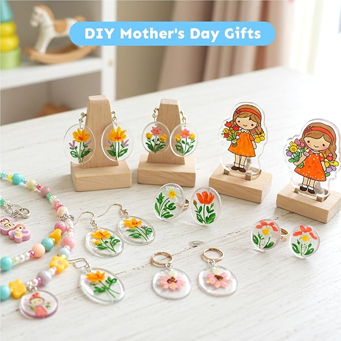 Auihiay 198 Pieces Shrink Plastic Kit Includes 20 Sheets Shrink Papers, Hole Punch, Keychain Accessories and Pencils for Shrinky Art and DIY Keychain Making Easter Mother Day Ornament