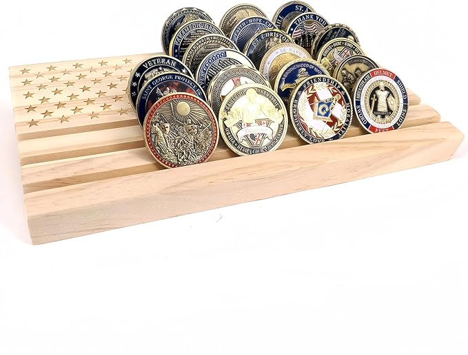 American Flag Solid Wood Military Challenge Coin Display Stand Coin Display Case