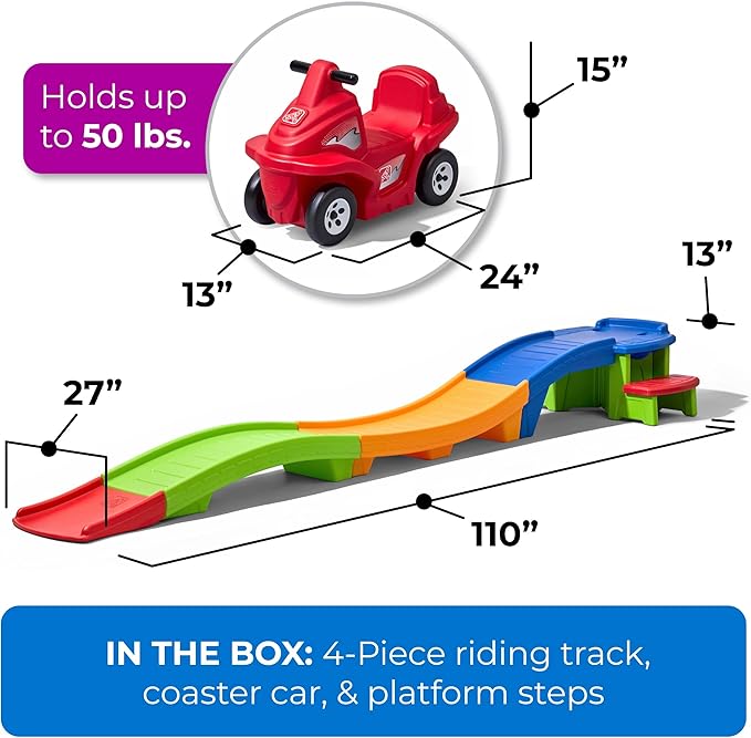 Step2 Up & Down Roller Coaster Kids Ride On Toy, Push Car, Indoor/Outdoor Playset, Made of Durable Plastic, Max Weight 50 lbs., For Toddlers 2-5 Years Old, Multicolor