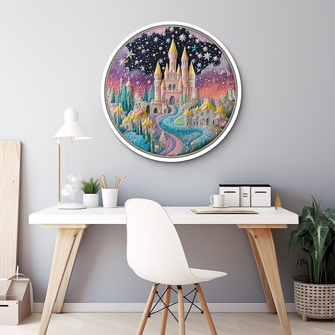 Colorful Fairy Castle Puzzles for Adults 1000 Pieces, Fantasy Rainbow Sky River Jigsaw Puzzles, Round Challenging Impossible Puzzle as Wall Decor