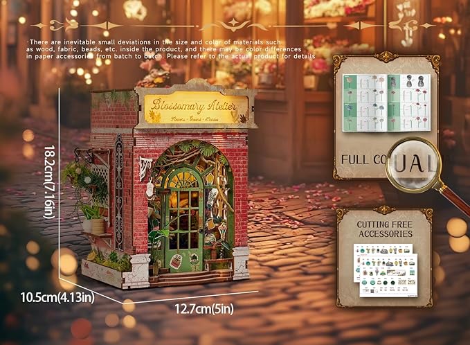 DIY Miniature House Kit,Flower Shop Miniature Dollhouse Kit with LED & Furniture,Mini Diorama House Building Kit for Adults Beginners,Tiny House Mini Model Kit 3D Wooden Crafts,Bookshelf Decor Gifts