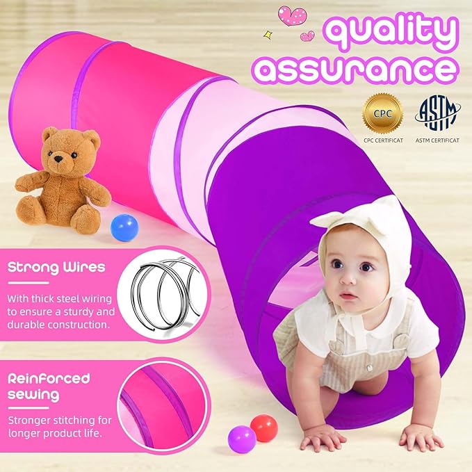 Kids Play Tunnel Tent for Toddler, 6-ft Pop Up Crawl Tunnel Toy for Baby Infant Children or Dog Cat, Collapsible Gift for Boy and Girl Play Tunnel Indoor and Outdoor Game
