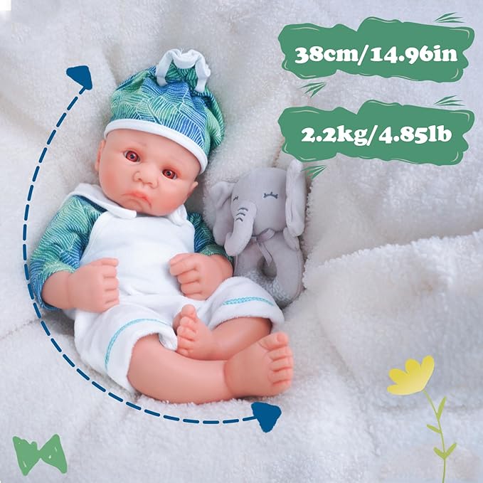 Boy 15 Inch, Full Silicone Baby Doll, Realistic Baby Dolls, Realistic Veins & Pose, Not Vinyl, Reborn Baby Dolls Silicone Full Body, Gift Set
