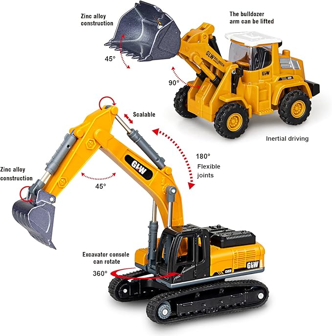 Toddler Boys Toys for 3-5 Years Old, Construction Toy Set w/Semi Truck, Excavator, Bulldozer, Alloy Engineering Construction Vehicles Truck Toys for Boys Age 4-7
