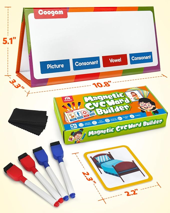 Coogam CVC Word Builder, Magnetic Sight Word Games with Flashcards, Matching Letter Reading and Spelling Game, Montessori Alphabet Educational Toy Gift for Preschool 3 4 5 Year Old Kids Toddlers