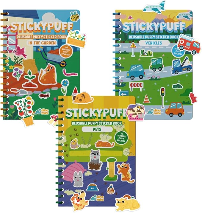 Stickypuff Value Pack - Reusable Puffy Sticker Book for Toddlers - Puffy Stickers - Sticker Book for Toddlers (Around Us)