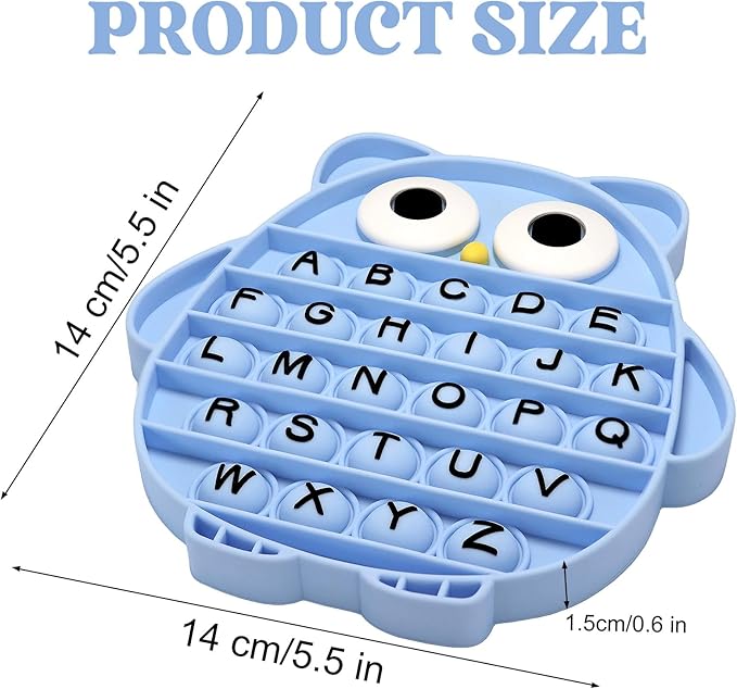 Fidget Toys for Kids, Owl Shaped Silicone Squeeze Sensory Toys, Alphabet Bubble Stress Anxiety Relief Relax Tools for Kids Adults School Classroom Gift Party Favors (Blue)