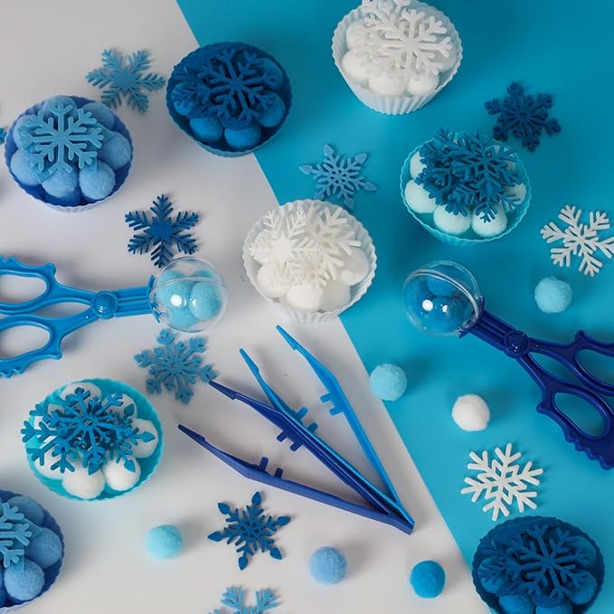 212 Pcs Winter Sensory Bin Items Hello Winter Snowflake Counting Sorting Sensory Bin Filler Fine Motor Toys Snowflake Counts Winter Xmas Counting Toys for Preschool Education Activities