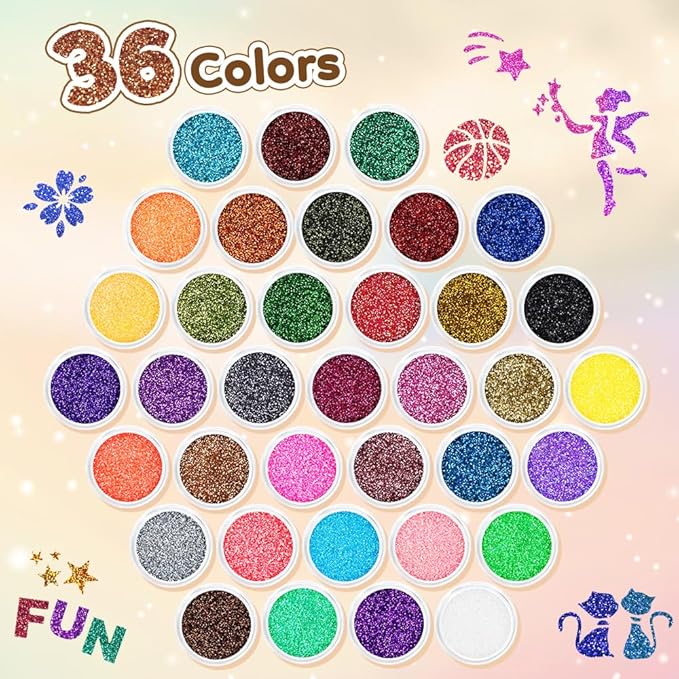 Glitter Tattoo Set, Bledras 36 Colors Kids Tattoo Set, 178 Stencils, 5 Brushes, 2 Glue, Flash Tattoo Kit for Girls, Boys and Adults, Carnival Festival, Cosplay Parties, Games (Orange)
