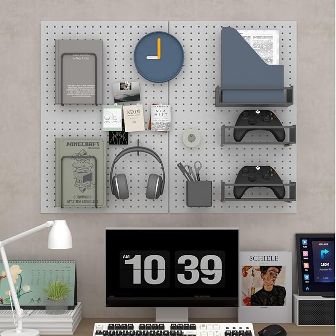 Peg Board,4 Pack Metal Pegboard Panels,PegBoard Wall Organizer,16"x12" Steel PegBoard for Walls,Tools,Garage,Office,Kitchen