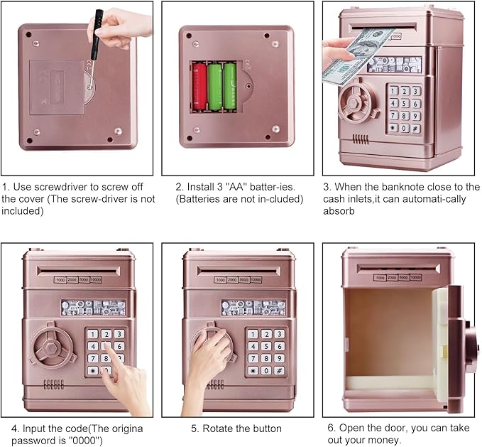 Electronic Piggy Bank with Password Lock & Mini ATM Function - Money Saving Box for Kids, Safe Coin Bank Toy for Ages 3 for Boys & Girls (Rose Gold)