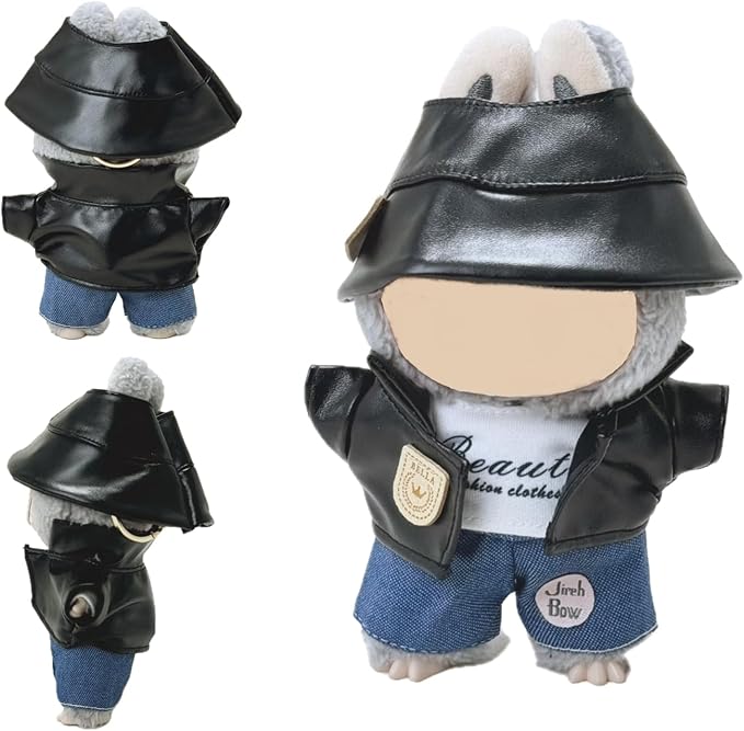 17cm Doll Clothes Set(No Doll), Hat & Overalls Set for 17cm Labubu Suit, Cute Cloth for Dress up Unique Style Dolls Outfit Stylish Clothes for Labubu (Suit 4pcs)