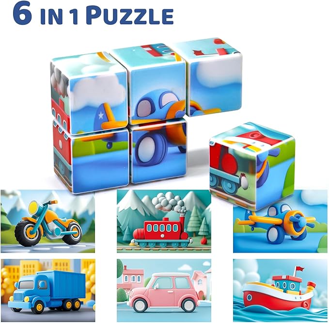 Magnetic Tiles Building Blocks, 1.65 inch Magnetic Cubes Toys, STEM Learning Educational 3D Cars & Vehicles Puzzles Game for Kids Ages 3-5, Classroom Must Haves Toys