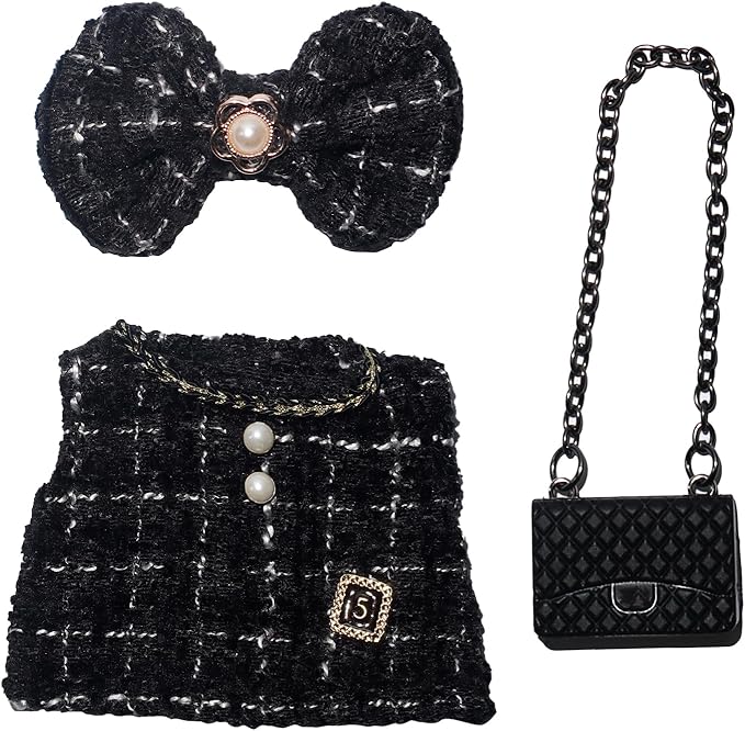 17cm Doll Clothes Dress Hairpin 3 Piece Set Luxury Accessories Outfit Set for 17cm Dolls(NO Doll)(Colorful Shirt+Bow Hairpin+Bag)