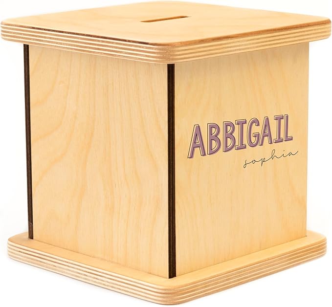 Wooden Piggy Bank for Kids and Adults, Personalized Gift Handmade in USA by BloomOwl, Custom Piggy Bank, Personalized Banks for Kids, Gifts for Baby Boys and Girls (Typography)