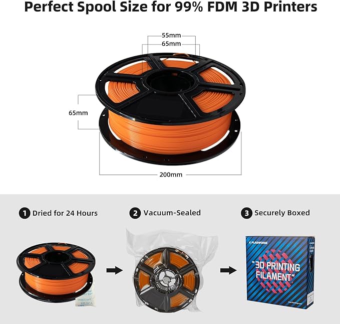 FLASHFORGE PLA Filament 1.75mm, 3D Printer Filament 1kg (2.2lbs) Spool, Dimensional Accuracy +/- 0.02mm, 3D Printing Filament Easy to Use and Fits for Most FDM 3D Printers (Orange)