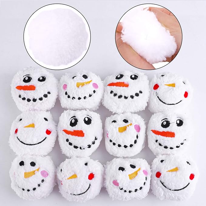 Aneco 12 Pack Snow Toy Ball Set Plush Snowmen Balls Snow Fight Ball with A Bag Realistic for Adult Kid Winter Game