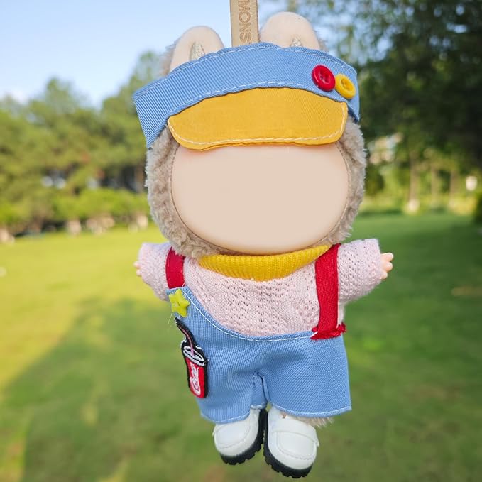 Clothes for 17cm Doll, 3 PCS Cute Blue Hat & Jumpsuit Set, Dress up Outfit Exquisite Accessories for Dolls