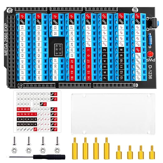 GeeekPi Screw Terminal Block Breakout Board HAT with Reset Button and LED Indicator, GPIO Expansion Board Breakout Module for Arduino MEGA 2560 R3