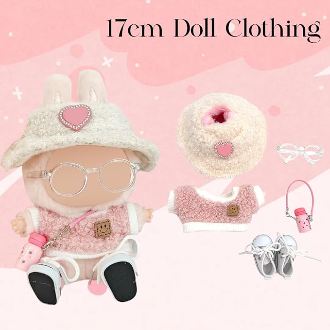 Doll Clothes Set, 5PC Pink Clothes for 15/17 cm Dolls, Fashion Exquisite Accessories for Doll, Luxury Chic Doll Clothing, Stylish Outfit for Boys Girls Birthday Collectors