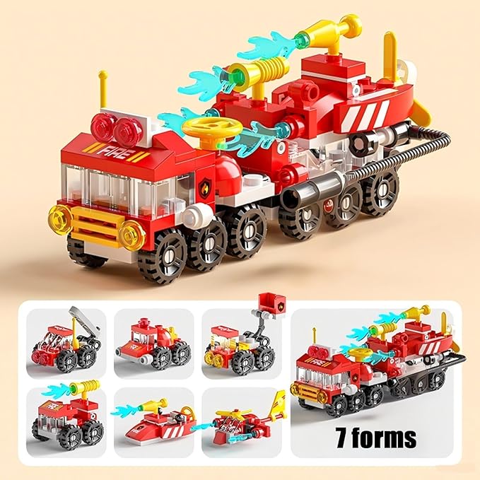 Forest Fire Truck Building Blocks (134-Piece) | 6-in-1 STEM Toy for Kids Ages 6-12 | Creative Construction Set with Fire Engine, Rescue Vehicles & Emergency Scenes | Gift for Boys & Girls