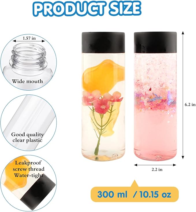 Sensory bottle Kits for Calm Calming Corner Items, Sensory Toys for Kids with Autism, Calm Down Toys with Unicorn, Space, Mermaid, 6 Big Empty Plastic Reusable Bottles Toddler Classroom Must Haves