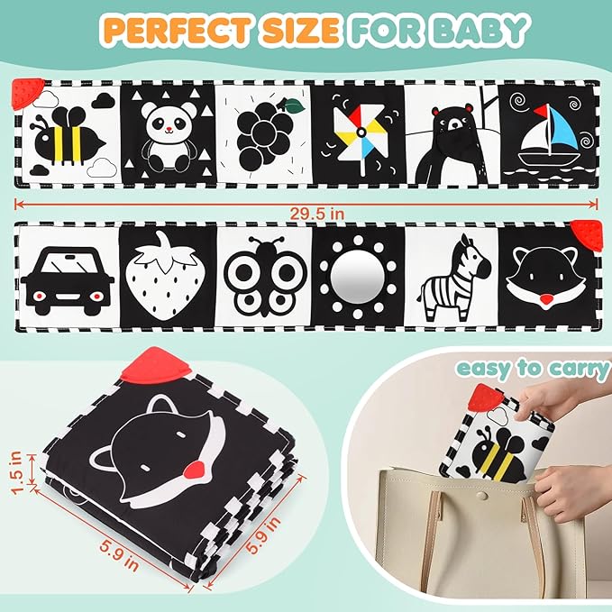 High Contrast Baby Toys for Newborn - Tummy Time Black and White Baby Toys for 0-3 3-6 Months - Soft Montessori Visual Stimulation Development Sensory Infant Book - Shower Gift for Boys Girls
