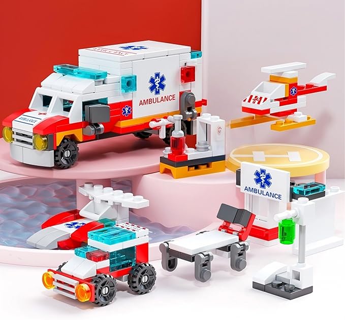 Ambulance Building Blocks Toy (122 Pieces) – 7 in 1 Emergency Vehicle Set, STEM Learning Creative Play, DIY Construction Toy for Kids Ages 6-12, Gift for Boys & Girls