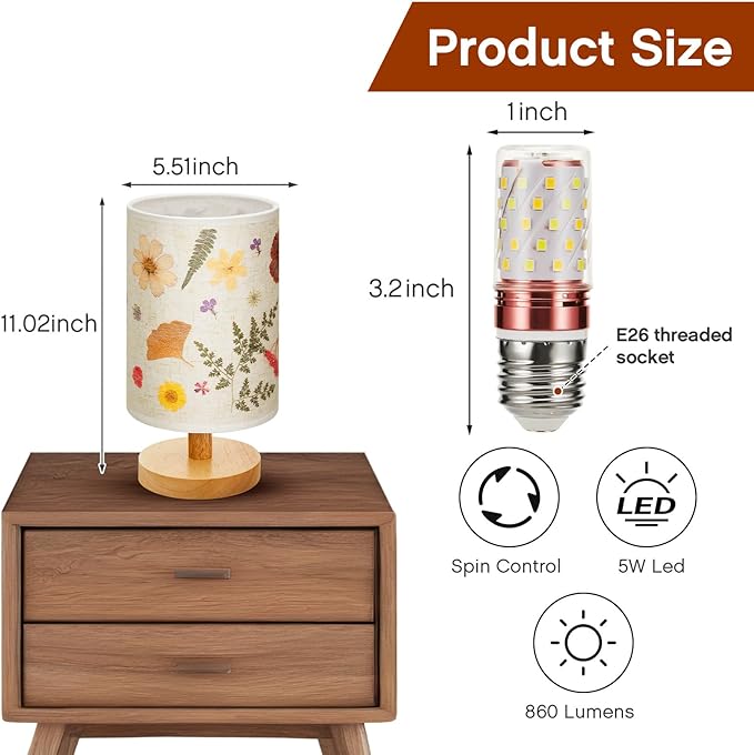 Hortsun Pressed Floral Lamp Bedside Vintage Flower Desk Lamp for Bedroom Living Room, Dorm, Home, Office Decor(1 Pcs,Modern Style)
