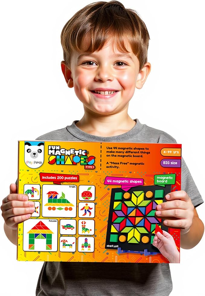 Magnetic Tangram Puzzle Educational Toy| 200 Patterns, 44 Big Magnet Tangram Pieces with Board, Pattern Book & Display Stand | STEM Learning Toys for Toddlers Ages 4 5 6+ Years|Gifts for Girls & Boys