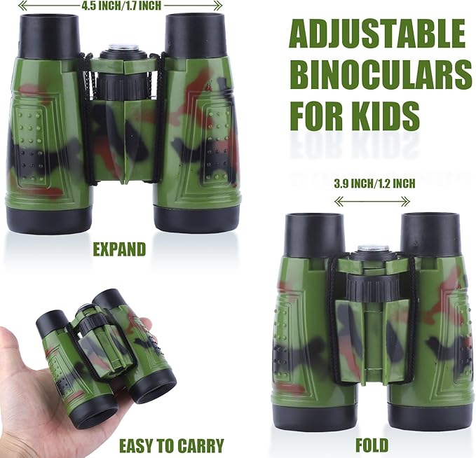 ASONA 12PCS Camouflage Color Binoculars for Kids with Neck String, Binoculars Nature Exploration Toys Safari Jungle Animal Theme Party Favors Gifts for Bird Watching Camping Hunting Hiking Supplies