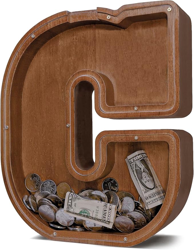 Wooden Letter Piggy Bank for Kids Larger Letter Piggy Bank for Boys and Girls Personalized Piggy Bank Initial Coin Bank Wood Kids Money Bank for Birthday and Festival
