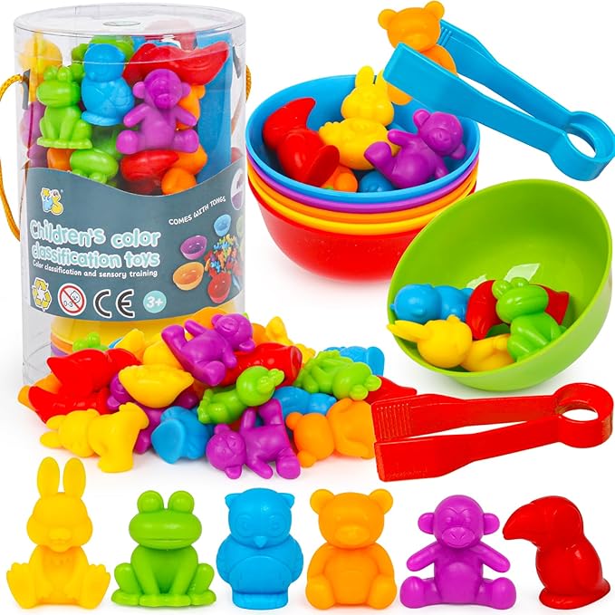 Color Sorting Toys for Toddlers,Counting Animals Matching Games Montessori Educational Preschol Toddler Learning Activities Sensory Traning Toys Gift for 3+ Year Old Boys Girls