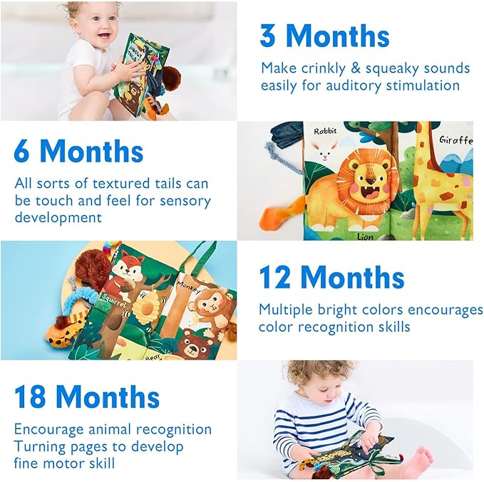 hahaland Baby Books 0-6 Months,Infant Tummy Time Toy Sensory Toys 6 to 12 Months Touch Feel Book Travel Toy Gifts for Boy Girl 0-3 Month Baby Shower Christmas Birthday Gifts Stocking Stuffers (Single)