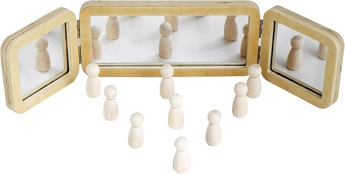 Tummy Time Mirror, 3 Panels, Montessori & Reggio-Inspired, Light Table Accessory, Multi-Angle Observation Mirror, Small Size