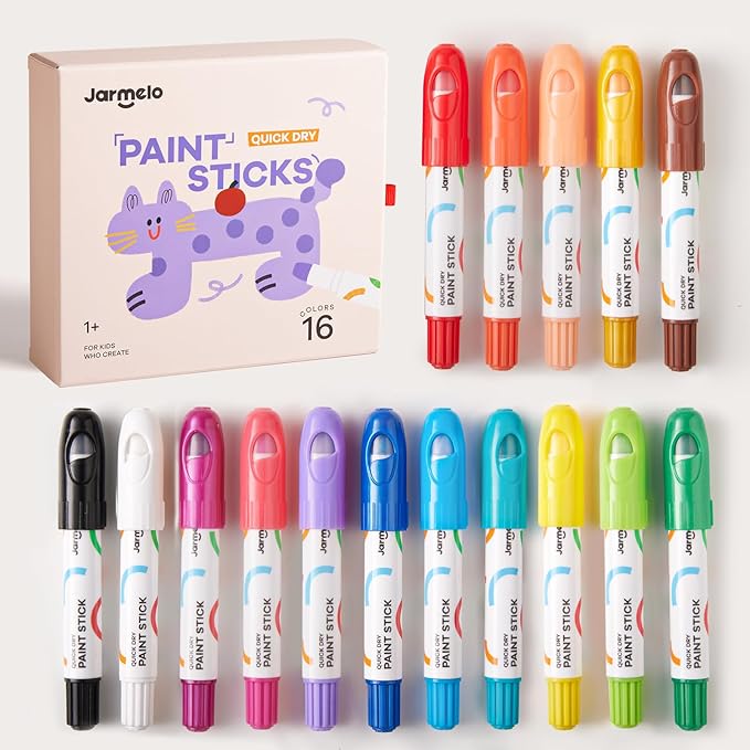 Tempera Paint Sticks, 16 Colors Jumbo Paint Sticks for Kids, Washable Quick Drying, Non-Toxic, Toddler Art Supplies for Paper Stone Wood Canvas, Easter Gifts for Kids