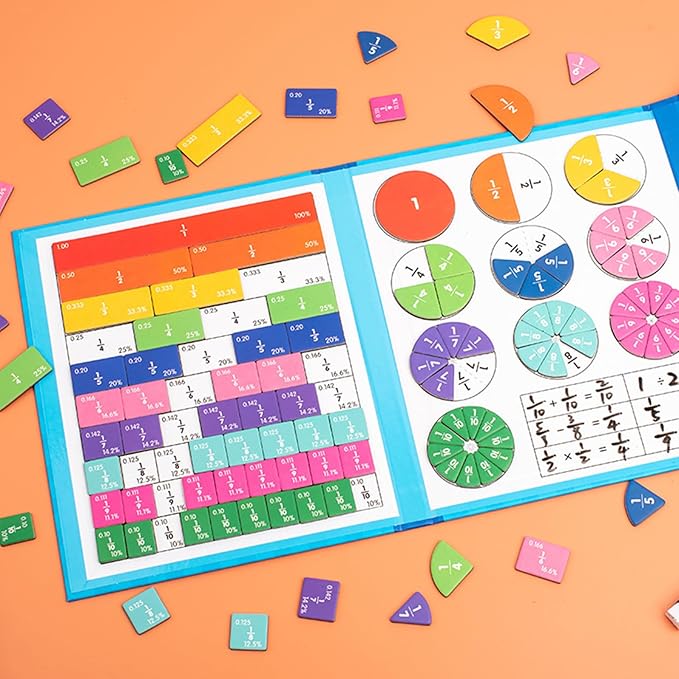 Magnetic Fraction Demonstration Book, Magnetic Fraction Tiles, Fractions Manipulatives, Score Disk Demonstrator Math Puzzle Learning Building Block Set (1PC)