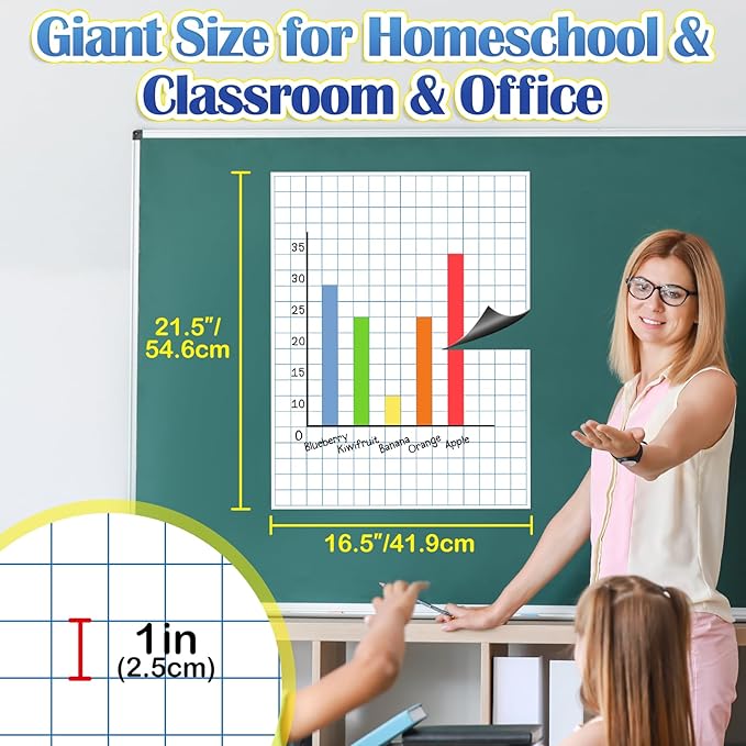 Aizweb Giant Magnetic Graph Paper,Dry Erase Grid Graphing for Classroom Whiteboard Accessories,Chart Paper Teacher Must Have Homeschool Teaching Supplies,Teacher Essential,21.5" x 16.5"