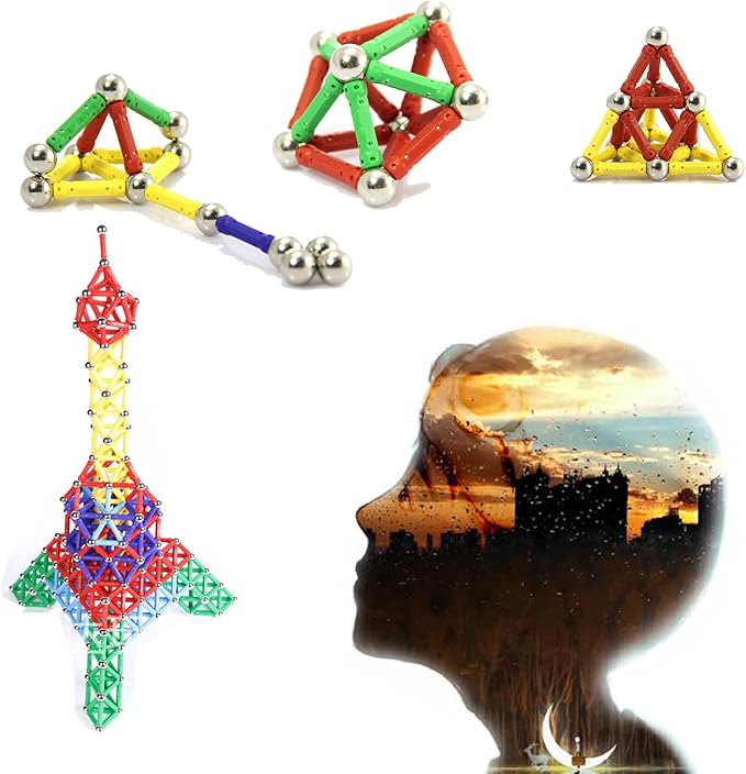 308Pcs Magnetic Building Sticks Blocks, Magnet Educational Toys STEM Toys for Kids and Adult, 3D Construction Building Toy with Storage Bag