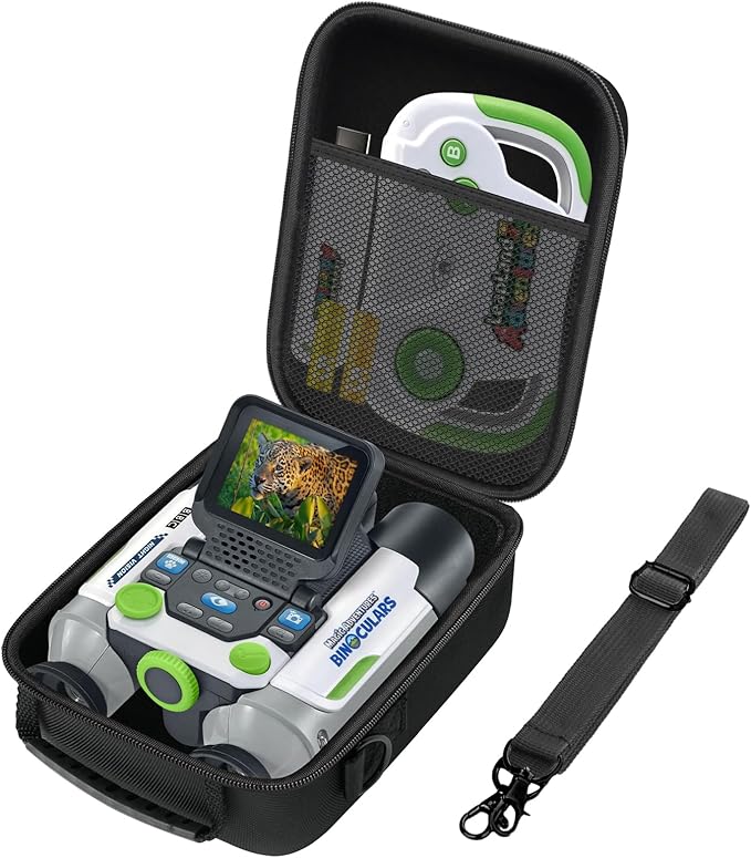 EVA Hard Case for LeapFrog Magic Adventures Binoculars, Binocular Storage Box with Top Mesh Pocket & Adjustable Shoulder Strap（Case Only）