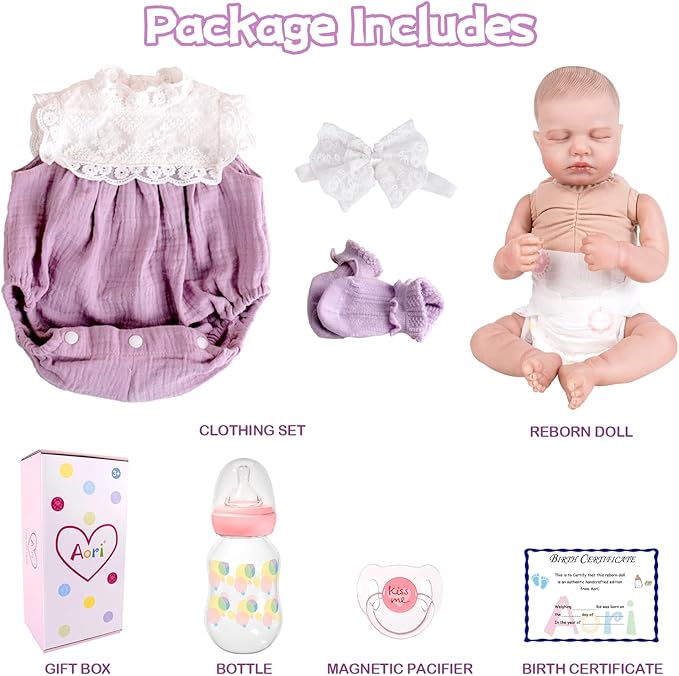 Aori Realistic Reborn Baby Doll 20" Lifelike Sleeping Newborn Girl with Poseable Limbs, Weighted Body, Feeding Set - Collectible Gift for New Moms, Grandparents, Kids 3+