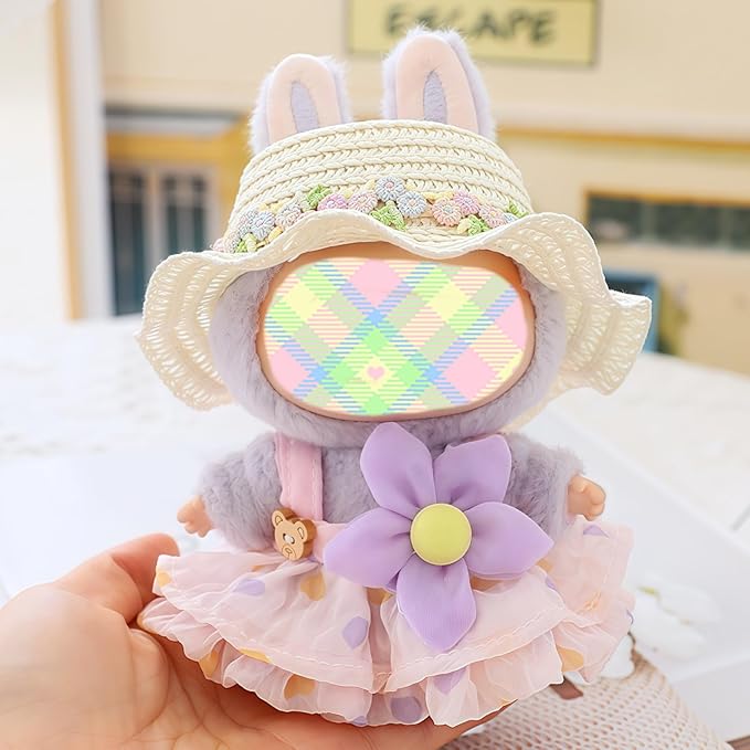 Clothes for Dolls Accessories (No Doll), Kawaii Hat Skirt Outfit Set 3 Pieces for 15cm 17cm Dolls Suit, Stylish Flower Doll Hat Clothing Set Replacement Pink