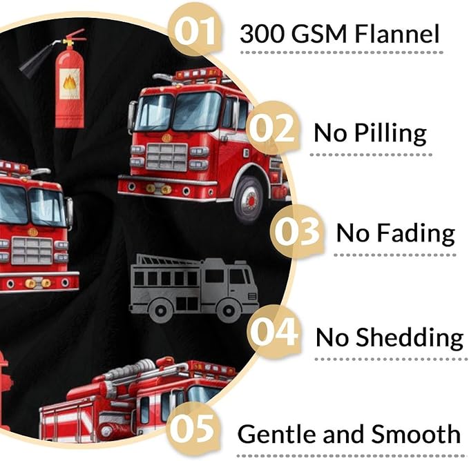 Boys Fire Truck Blankets Cute Throw Blankets Gift for Kids Adults, 50x60 Inches Lightweight Warm All Season Throw for Sofa Couch Bedroom