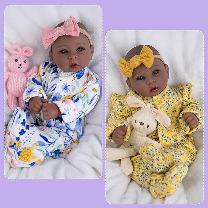 Aori Black Baby Dolls Realistic,17-inch Lifelike Soft Body Baby Girl That Look Real with Feeding Kit Included, Ideal Gift for Kids, Birthday, Pretend Play