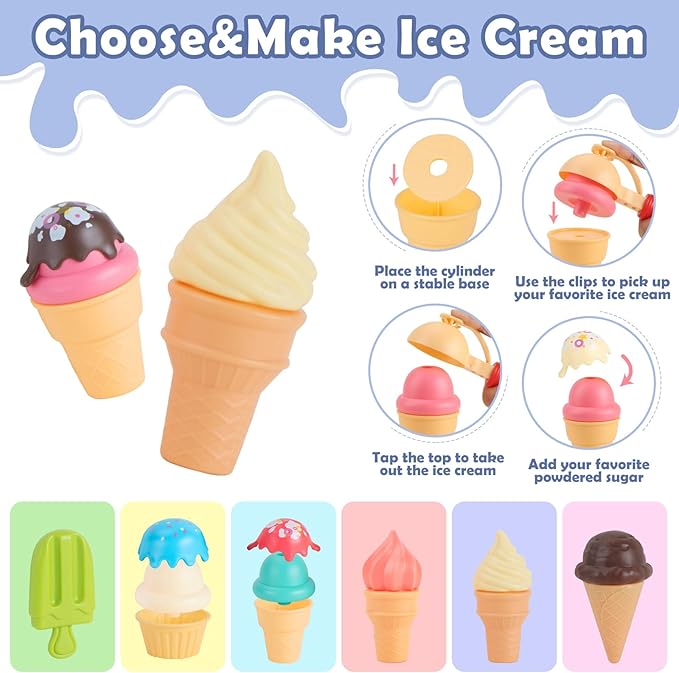 Icecream Cart for Kids,30 Pcs Pretend Play Food Truck, Fort Building STEM Toys Kit ,Ice Cream Shop,Grocery Store Pretend Play,Kids Toys for Girls & Boys(Ages 3+)
